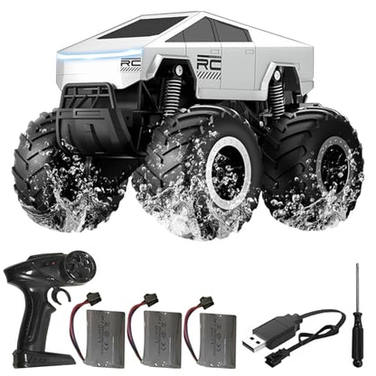 1:16 Cybertruck Remote Control Car, 2.4 GHz 4WD Amphibious Off-Road Pick-up Truck with LED Light, Waterproof Monster Truck Hobby RC Cars Toys for Teen Adults - size: 3 Battery