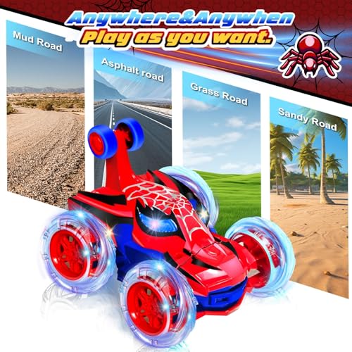 Kids Toys Spider RC Car for Boys 4-7 - Cool Spider Monster Remote Control Crawler Toy 360° Flip Fast Stunt & 4WD Light Up Wheel - Fun Boy Gift Idea for Birthday Chirstmas Stuff Age 3 4 5 6 7 8 - color: Spider