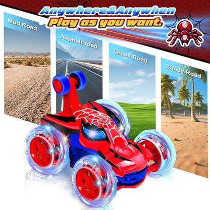 Kids Toys Spider RC Car for Boys 4-7 - Cool Spider Monster Remote Control Crawler Toy 360° Flip Fast Stunt & 4WD Light Up Wheel - Fun Boy Gift Idea for Birthday Chirstmas Stuff Age 3 4 5 6 7 8 - color: Spider
