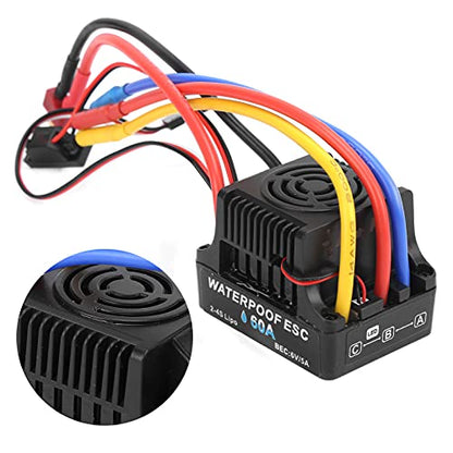 RC 60A Brushless Electronic Speed Controller ESC, Waterproof ESC for 1/8 1/10 Remote Control Car, High Performance ESC with 6V/5A BEC, Enhanced Throttle Response for 2-4S Li - Po
