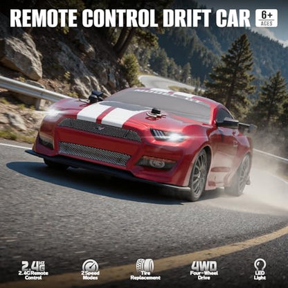 RC Drift Car, 1:24 Scale Remote Control Cars Vehicle for Kids, 2.4GHz 20KM/H 4WD High Speed RC Cars with LED Light Two Batteries & Drifting Tires Racing Sport Toy Car for Adults Boys Girls 8602RD - style: 8602-Red
