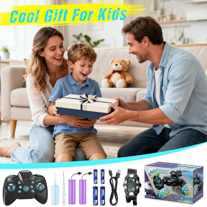 Gesture Sensing Remote Control Car, RC Cars Toys for Boys Age 6-12, 4WD Hand Controlled Twist & Transform 360° Spins Stunt Car with Mist, Light & Music, 8-10 Year Old Boys Birthday Gift Blue - color: Blue