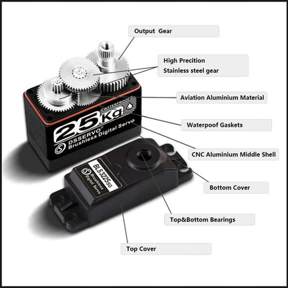 25KG Brushless Servo, IP67 Waterproof,Double Bearing Motors,High Speed High Torque Metal Stainless Steel Gear,Digital Servo for 1/8 1/10 Scale RC Robotic DIY (25KG 270 Degree Servo) - style: 25KG 270 Degree Servo