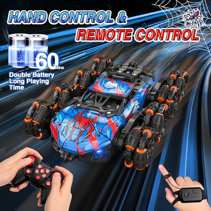 Sunrad 8WD Gesture Sensing RC Stunt Car with Spray & Light & Music for Kids Age 6-8-13, Spider Hand Remote Control Car 2.4Ghz Double-Sided Climbing Drift RC Car Toys Birthday Gift for Boys