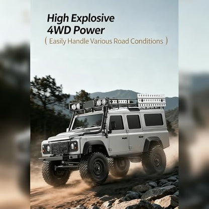 1/18 RC Crawler Truck, 2.4G 4WD Rock Pickup Metal Chassis LED Lights Grey | Two-Speed Transmission, Independent Suspension and A High-Torque Motor for Off-Road Adventures and Rc Enthusiasts - color: Silver Grey