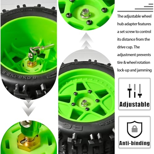 Aluminum 12mm Hex Wheel Hub 4Pcs w/Axle Pin M4 Flange Lock Nut Standard M3 M4 Nut 7mm Thickness Wheel Drive Adapter for 1/10 Traxxas HSP Redcat Rc4wd Tamiya Axial SCX10 WLtoy RC Car(25Pcs) - color: Gold, size: 7.0