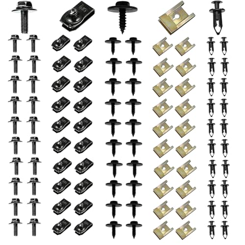 100PCS Car Body Fender Bumper Splash Guard Fixing Clip, Car Clips Rivet Fasteners, Undertray Screws, U-Screws and Bolts Kit, Universal Engine Under Cover Splash Shield Guard Body Bolts