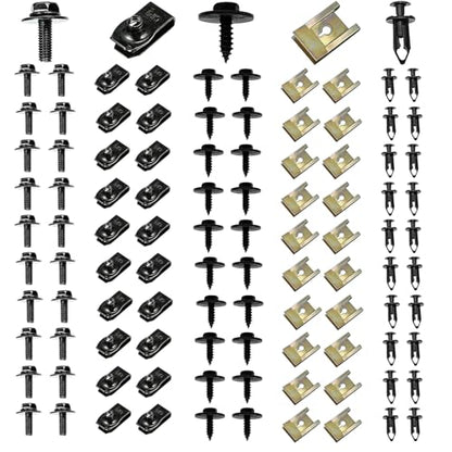 100PCS Car Body Fender Bumper Splash Guard Fixing Clip, Car Clips Rivet Fasteners, Undertray Screws, U-Screws and Bolts Kit, Universal Engine Under Cover Splash Shield Guard Body Bolts