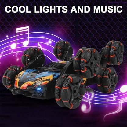 Remote Control Car, Gesture Sensing RC Stunt Car, 8WD Transform Cars Climbing Toys with Spary and Light, 360° Rotating, 2.4GHz 8 Wheels RC Cars with 3 Batteries (Purple) - color: Purple, size: 3 Batteries