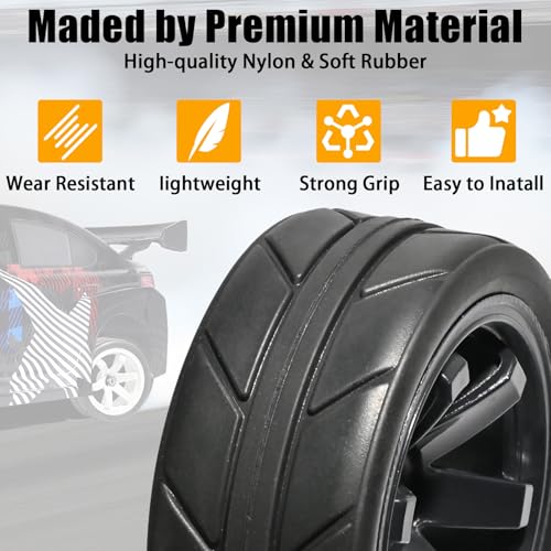 OD 2.55" On Road Rubber Tires Plastic Wheel Rims 12mm Hex for 1/10 RC Car | Compatible with MJX HSP Tamiya HPI Kyosho Traxxas Sakura Redcat WLtoys 1/10 RC On-Road Racing Touring Car (4pcs, Black) - style: F-Black