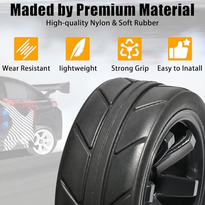 OD 2.55" On Road Rubber Tires Plastic Wheel Rims 12mm Hex for 1/10 RC Car | Compatible with MJX HSP Tamiya HPI Kyosho Traxxas Sakura Redcat WLtoys 1/10 RC On-Road Racing Touring Car (4pcs, Black) - style: F-Black
