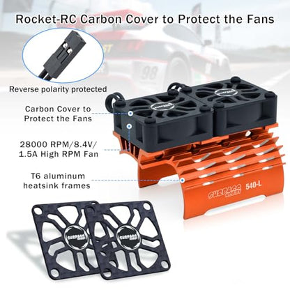 Surpass Hobby 30mm Motor Cooling Fans - 28000RPM RC Fan with Metal Cover Heatsink Fit for 1/8 1/10 RC Car 36-38mm Brushless Motors(Orange) - style: Orange-Dual Fan for 36mm motor