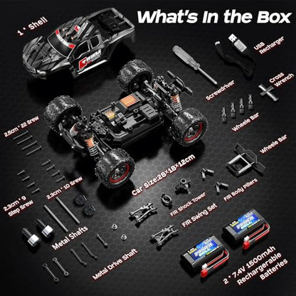RC Cars 1:18 Brushless RC Car for Adults & Boys, All-Metal Drivetrain Off-Road RC Racing Truck 52 km/h, Fast Remote Control Car for Adults with 2 Batteries with Wearing Parts kit