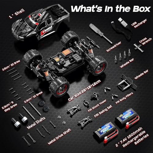 RC Cars 1:18 Brushless RC Car for Adults & Boys, All-Metal Drivetrain Off-Road RC Racing Truck 52 km/h, Fast Remote Control Car for Adults with 2 Batteries with Wearing Parts kit