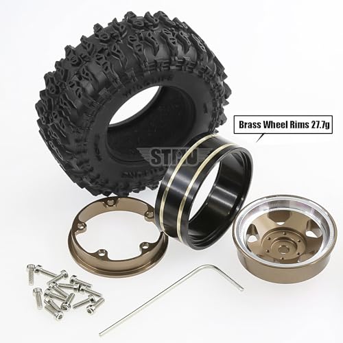 STMU 1.3'' Beadlock Wheel Tires for 1/18 1/24 TRX4M SCX24 FCX18 FCX24 RC Crawler Car (Brown) - color: Brown