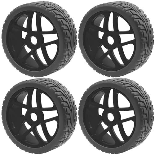 ShareGoo OD 4.09" Rubber 1/8 RC Buggy Tires and 17mm Hex Wheels Rim Compatible with Arrma Typhon Kyosho Losi VRX Redcat HSP HPI 1/8 Scale RC Off Road Buggy (Black) - color: Black