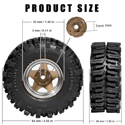 1.3" RC Beadlock Wheel Tires Set 64x26mm for SCX24 TRX4M, Bronze (4PCS) | Upgraded 1.45-inch Wheel for 1/24 SCX24 AX24 FCX24 1/18 TRX4M FMS RC Crawler Car Upgrade - color: Bronze