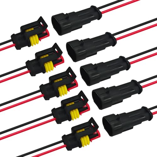 2 Pin 18 AWG Waterproof Electrical Wire Connector Kit, Push-in Quick Wire Connector with Male/Female Plugs & 10cm Pigtails, 1.5mm Series Terminal Plug for Car, Truck, Boat (5 Pack) - size: 2 Pin-5pack