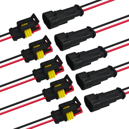 2 Pin 18 AWG Waterproof Electrical Wire Connector Kit, Push-in Quick Wire Connector with Male/Female Plugs & 10cm Pigtails, 1.5mm Series Terminal Plug for Car, Truck, Boat (5 Pack) - size: 2 Pin-5pack