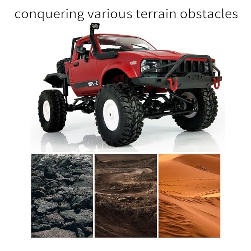 GoolRC RC Truck, WPL C14 RC Crawler 1/16 Scale Remote Control Car, 4WD All Terrain Off Road Semi Truck, 2.4GHz RC Climbing Car with LED Lights and 2 Batteries for Adults (Red) - color: Red