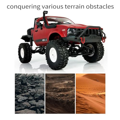 GoolRC RC Truck, WPL C14 RC Crawler 1/16 Scale Remote Control Car, 4WD All Terrain Off Road Semi Truck, 2.4GHz RC Climbing Car with LED Lights and 2 Batteries for Adults (Red) - color: Red