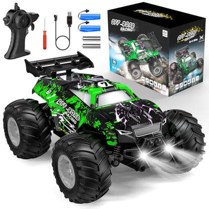 All-Terrain Remote Control Car for Boys Christmas Rechargeable Green | Monster Rc Truck with LED, 1:20 10KM/H, 2 Motors, 2.4GHZ, Speed Friendly, Sturdy Rc Cars for Christmas Kids 6+, Beginner - color: Green