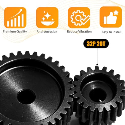 32P 20T RC Car Gear Set | 45# Steel Black Oxide | 5mm Bore +0.03mm | Precision Engineered Motor Pinion Gear Compatible with Traxxas/ARRMA/HPI/Kyosho (3-Pack with M4 Set Screws) - style: 3Pcs 20T