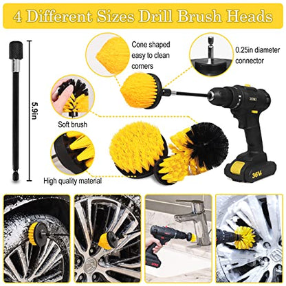 TTRCB 27Pcs Car Detailing Kit, Car Detailing Brush Set, Auto Detailing Drill Brush Set, Car Detailing Brushes, Car Wash Kit, Car Accessories, Car Cleaning Tools Kit for Interior, Exterior, Wheels - size: 27pcs