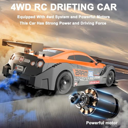 Remote Control Car RC Drift Car 1/16 Scale 4WD with LED Lights 2.4ghz 18km/H Rechargeable High Speed Drift Racing Sport Toy for Adults Boys Girls Kids Gift 2pcs Batteries and Extra Tires - color: D-orange