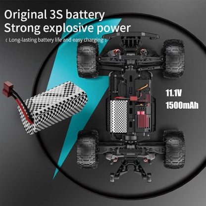 60 km/h Remote Controlled Car with Brushless Motor, 1/10 High Speed 4WD Offroad RC Truck, Waterproof RC Buggy All Terrain for Adults, 3 Batteries (Blue) - color: Kf10,3 Batties,blue