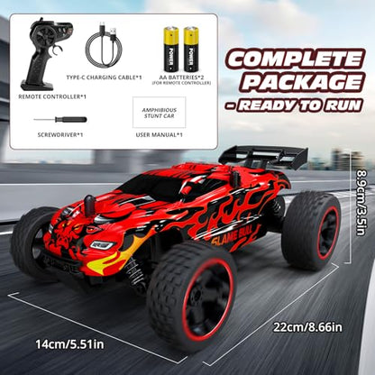Tecnock RC Cars for Kids, 1:18 Scale 2WD RC Car with USB-C Easy Charging, 2.4GHz Remote Control Car with LED Lights & 50 Mins Playtime, Toys Gifts for Boys & Girls Ages 8-12 - color: Deep Red