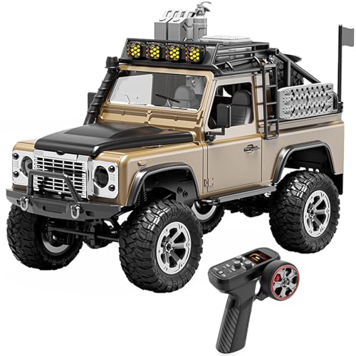 KF90 1/12 Scale 4WD RC Rock Crawler, All-Terrain Off-Road Truck with 2.4GHz Full Proportional Control, LED Lights, 7.4V 1200mAh, Waterproof RTR Hobby Grade RC Car for Adults, Yellow - color: Yellow