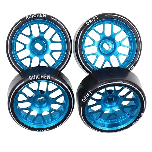 4PCS 27Mm Hard Drift Metal Wheel Rim Tyres Compatible with Wltoys 284131 K969 K979 K989 Kyosho Mini-Z 1/28 RC Car Parts（Blue） - color: Blue