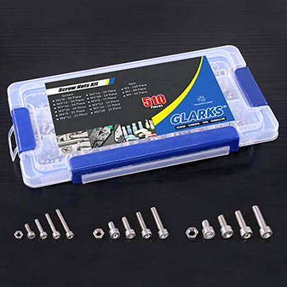 Glarks 510Pcs M3 M4 M5 304 Stainless Steel Hex Socket Head Cap Screws with Nuts Assortment Kit - size: Hex Socket Head Cap Screws Set