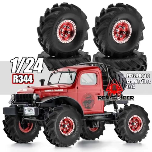 REDSPIDER 1.0 Beadlock Wheels and MUD Tires Set for 1/24 1/18 RC Crawler Car SCX24 TRX4M FCX24M FCX18 TRX4M UTB18 (Red) - color: Red