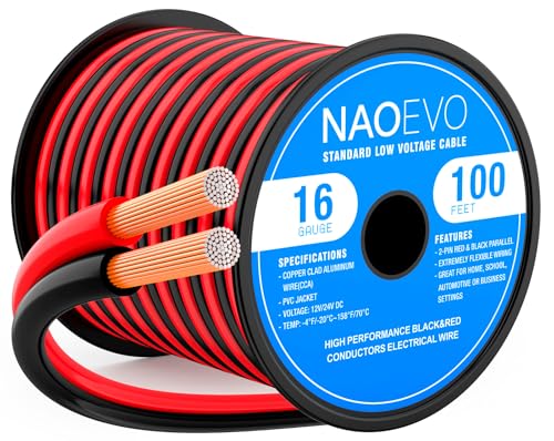 NAOEVO 16 Gauge Wire 2 Conductors, CCA Red Black Electrical Wire, 100FT | Flexible, High Conductivity & Wear-Resistant 16 AWG Wire with PVC insulation for Automotive, Speaker, LED, Marine, 12V/24V DC - size: 100ft, style: 16AWG