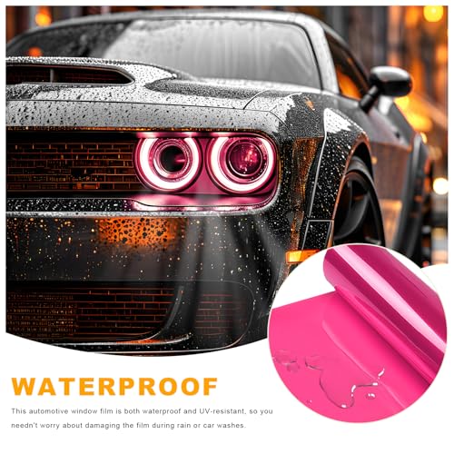 Car Headlight Vinyl Film, 48"×11.8" Self-Adhesive Car Headlight Tint Sticker with Squeegee & Cutter, Waterproof Wrap Film Roll for Vehicle Headlights Taillights Fog Lights (Pink) - color: Pink