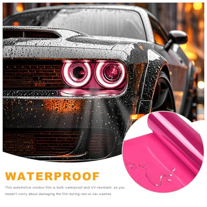 Car Headlight Vinyl Film, 48"×11.8" Self-Adhesive Car Headlight Tint Sticker with Squeegee & Cutter, Waterproof Wrap Film Roll for Vehicle Headlights Taillights Fog Lights (Pink) - color: Pink