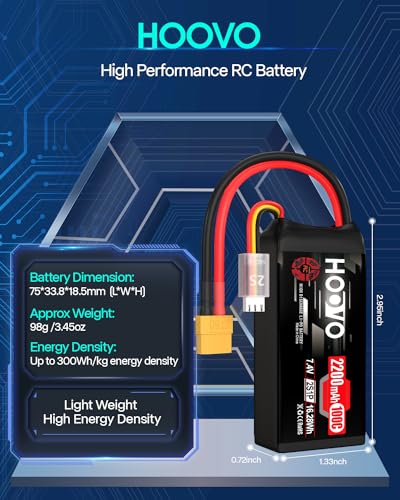 HOOVO 2S Shorty Lipo Battery 2200mAh 100C 7.4V RC Lipo Battery XT60 Plug | 2 Pack,for FPV Racing Drone RC Airplane Helicopter Quadcopter Car - style: 2S 2200mAh 80C-XT60