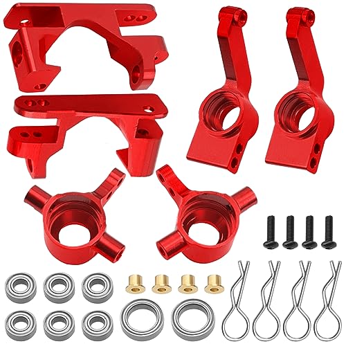 Metal C-Hubs Caster Blocks, Steering Blocks & Rear Stub Axle Carriers w/Ball Bearings Compatible with 1/10 Traxxas Slash 4X4, Stampede 4X4, Rustler 4WD Replaces of 6837 6832 1952 (Red) - color: Red