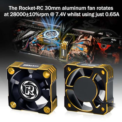 2Pack 30mm RC Motor Cooling Fan,28000RPM ESC Cooling Fan for 1/8 1/10 1/12 Scales RC Car 540 550 Brushlees Motor (Gold) - color: Black Gold-2Pack