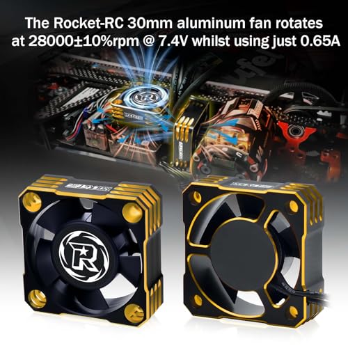 30mm RC Motor Cooling Fan,28000RPM ESC Cooling Fan for 1/8 1/10 1/12 Scales RC Car 540 550 Brushlees Motor (Black Gold) - color: Gold