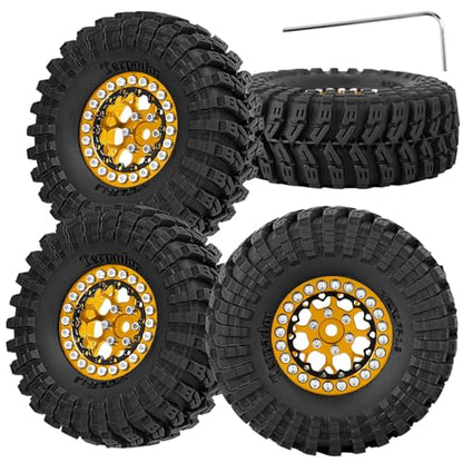 RC 1.3 Beadlock Wheel Tires Set (4PCS) for 1/24 SCX24 1/18 TRX4M RC Crawler Car,Aluminum 1.3 Beadlock Wheels and Tires,Wheel Rim & Wheels Tire,Golden - color: Golden- (Rc Wheels Tires)