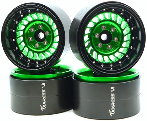 Super Heavy Rc 1.9 Beadlock Wheels Offsets -10mm Rims for 1/10 RC Crawler (Green) XX - color: Green