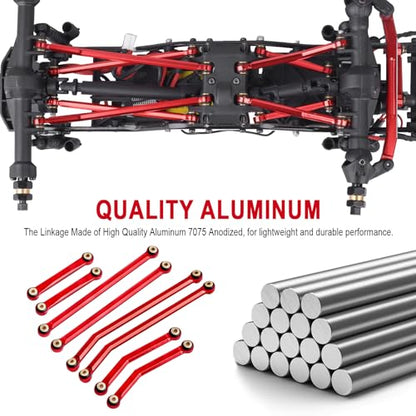 Hobbypark High Clearance Links Set Aluminum Upgrades Linkage for Axial SCX24 Deadbolt AXI90081 B17 Upgrades 1/24 RC Crawler Car (Red) - color: Red