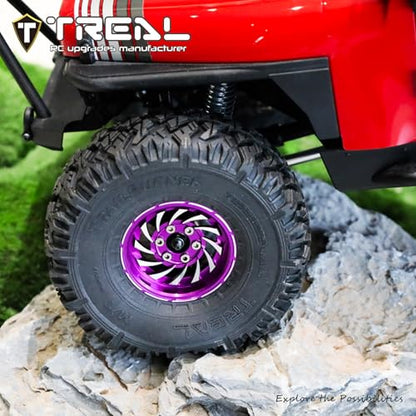 TREAL 1.9 Beadlock Wheels - Cyclone Style CNC Machined Aluminum Rims (4-Pack) Pink/Purple for 1/10 RC Crawlers TRX4, SCX10 III, and Ascent(Purple) - color: Purple