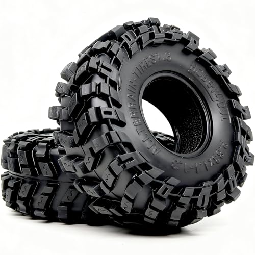HOBBYSOUL 1.3 All Terrain RC Tires 72×28mm 4-Pack For TRX4M SCX24 Crawlers | High-grip soft sticky tires for mud & rock climbing,foam inserts,upgrade for 1/18 TRX4M High Trail & 1/24 micro RC crawler - style: 1.3 All Terrain Tires-72mm Tall