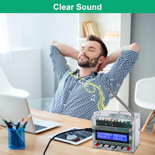 FM Radio Kit, ICSTATION Soldering Projects Radio with LED Flashing Lights DIY Radio Kit LCD1602 Display FM 87-108MHz Soldering Practice Kit for Back to School Solder Education Creative Present