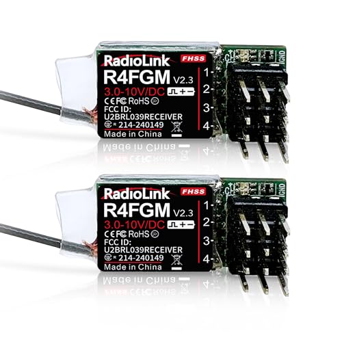 Radiolink 2.4Ghz R4FGM V2.3 RC Receivers 2pcs 4 Channels Integrated Gyro, Mini Size Receiver for 1:28 Scale Car/Boat, Works for Remote RC8X/RC4GS V3/RC6GS V3/T8S/T8FB/T12D/T16D