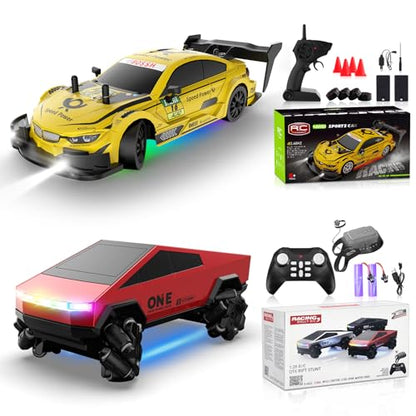 RC Drift Car 1/20 Scale 2.4GHz 4WD Remote Control Cars with Led Lights 22KM/H High Speed &1/28 Scale Gesture Sensing RC Stunt Cars Toys for 6-12 Years Old Boys Girls